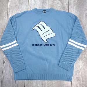 Exco Wear Sweater Mens Size Large Blue Knit Crew Colligate Y2K Streetwear